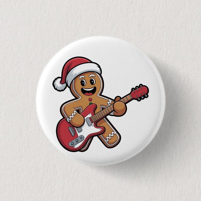 Gingerbread Man Play Guitar Electric Christmas  3 Cm Round Badge (Front)