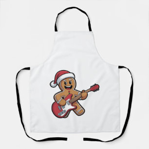 Gingerbread Man Play Guitar Electric Christmas Apron