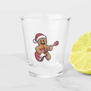 Gingerbread Man Play Guitar Electric Christmas Shot Glass