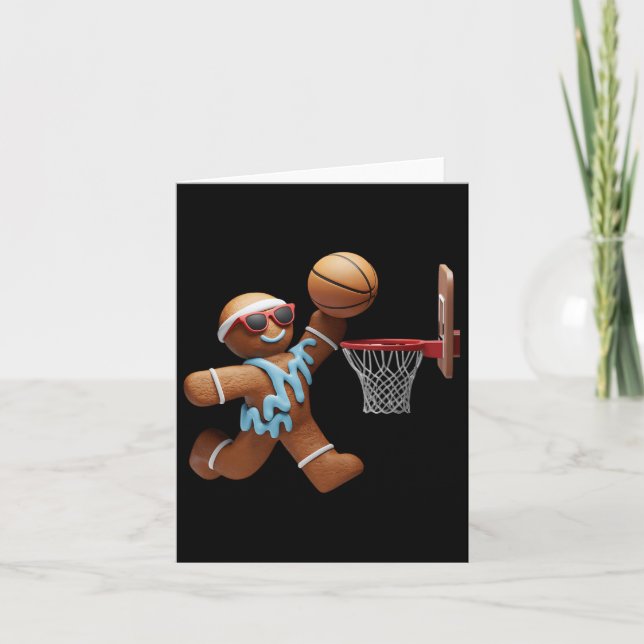 Gingerbread Man Playing Basketball Christmas Xmas  Card (Front)