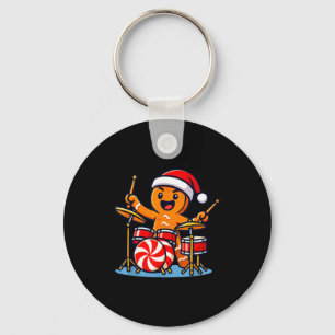 Gingerbread Man Playing Drums  Key Ring
