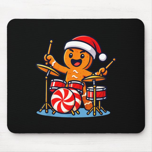 Gingerbread Man Playing Drums  Mouse Mat (Front)