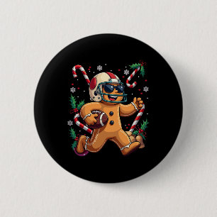 Gingerbread Man Playing Football Christmas Xmas Ki 6 Cm Round Badge