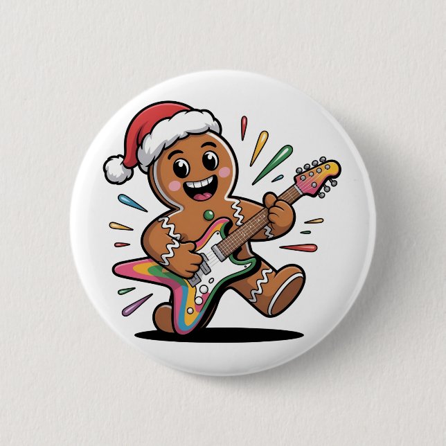 Gingerbread Man Playing Guitar Electric Santa  6 Cm Round Badge (Front)