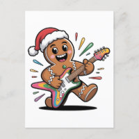Gingerbread Man Playing Guitar Electric Santa