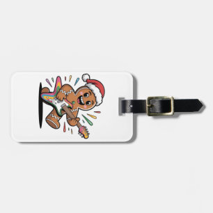 Gingerbread Man Playing Guitar Electric Santa Luggage Tag