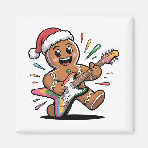 Gingerbread Man Playing Guitar Electric Santa Magnet