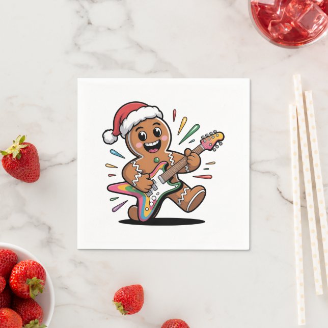 Gingerbread Man Playing Guitar Electric Santa  Napkin (Insitu)