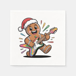 Gingerbread Man Playing Guitar Electric Santa Napkin