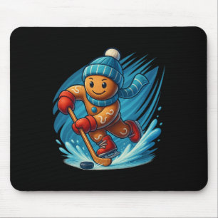 Gingerbread Man Playing Hockey Funny Christmas Tee Mouse Mat