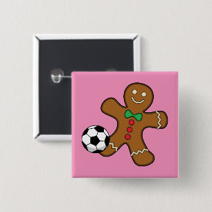 Gingerbread Man Playing Soccer 15 Cm Square Badge