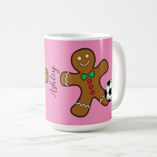 Gingerbread Man Playing Soccer   Add your Name Coffee Mug