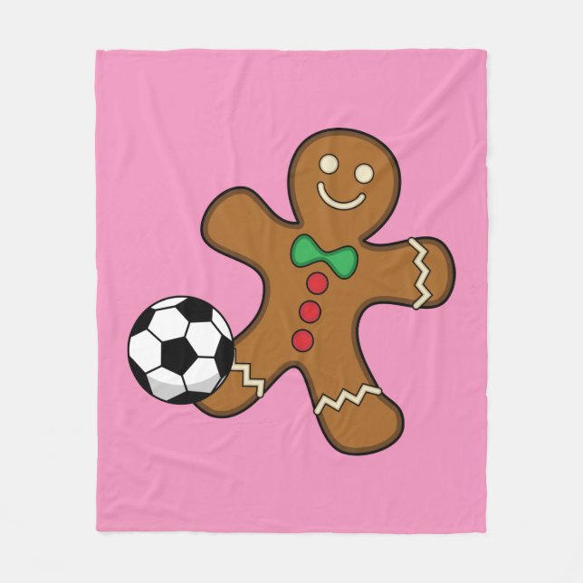 Gingerbread Man Playing Soccer Fleece Blanket (Front)