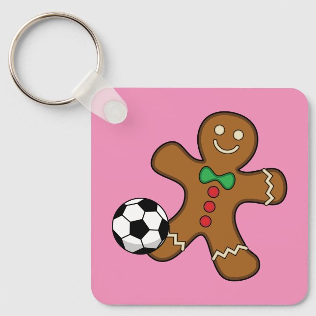 Gingerbread Man Playing Soccer Key Ring (Front)