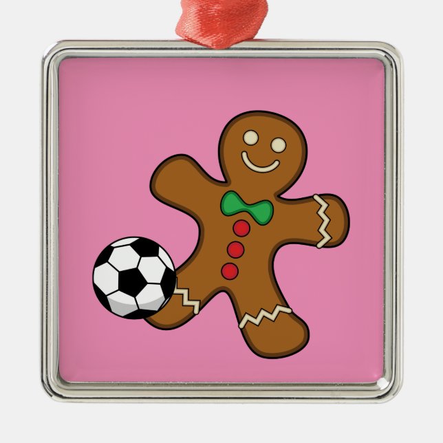 Gingerbread Man Playing Soccer Metal Tree Decoration (Front)