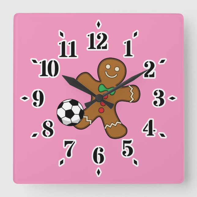 Gingerbread Man Playing Soccer Square Wall Clock (Front)