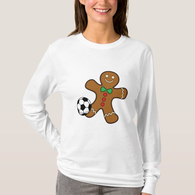 Gingerbread Man Playing Soccer T-Shirt (Front)