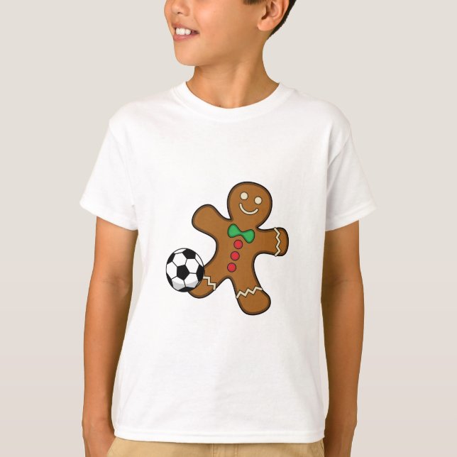 Gingerbread Man Playing Soccer T-Shirt (Front)