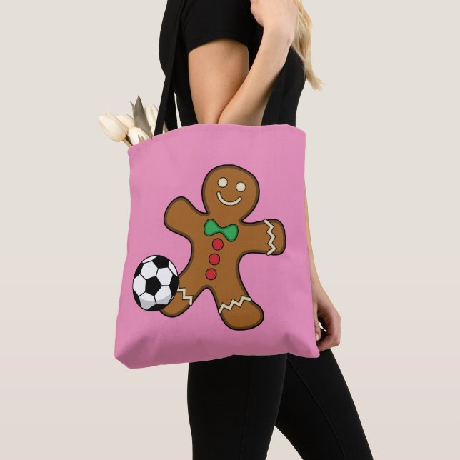 Gingerbread Man Playing Soccer Tote Bag (Close Up)
