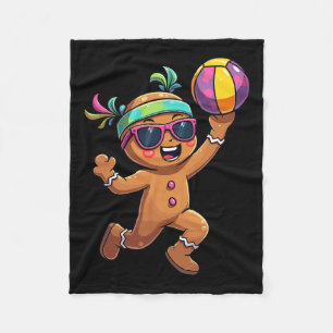 Gingerbread Man Playing Volleyball Christmas Xmas Fleece Blanket