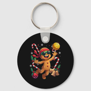 Gingerbread Man Playing Volleyball Christmas Xmas Key Ring