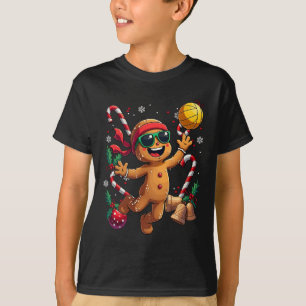 Gingerbread Man Playing Volleyball Christmas Xmas T-Shirt
