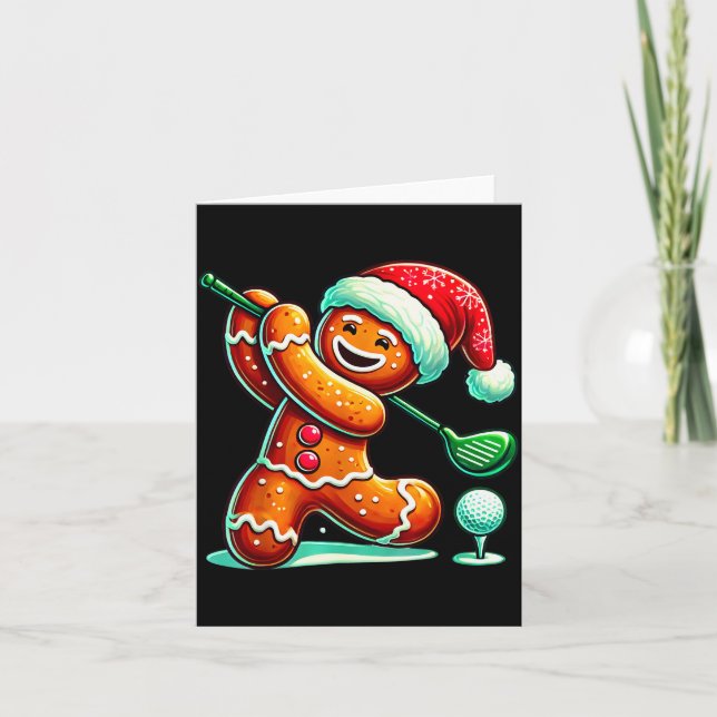 Gingerbread Man Plays Golf Christmas Golfing Santa Card (Front)