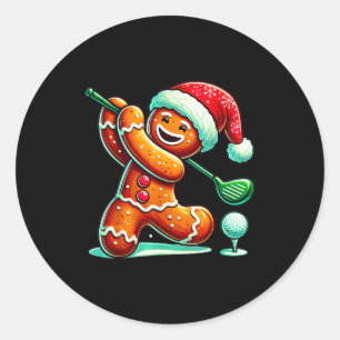 Gingerbread Man Plays Golf Christmas Golfing Santa Classic Round Sticker
