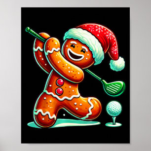 Gingerbread Man Plays Golf Christmas Golfing Santa Poster