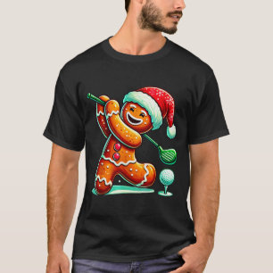 Gingerbread Man Plays Golf Christmas Golfing Santa T-Shirt
