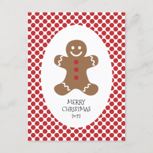 Gingerbread Man Polka Dot Christmas Postcard
