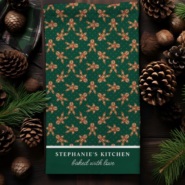 Gingerbread Man Polka Dot Green Custom Christmas Tea Towel (Creator Uploaded)