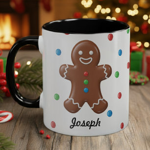 Gingerbread Man Polka Dot Holiday Christmas Mug