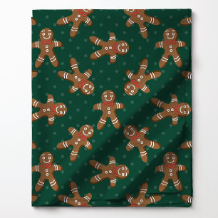 Gingerbread Man Polka Dot On Green Christmas Fabric