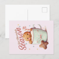 Gingerbread Man Postcard Blush Pink Man