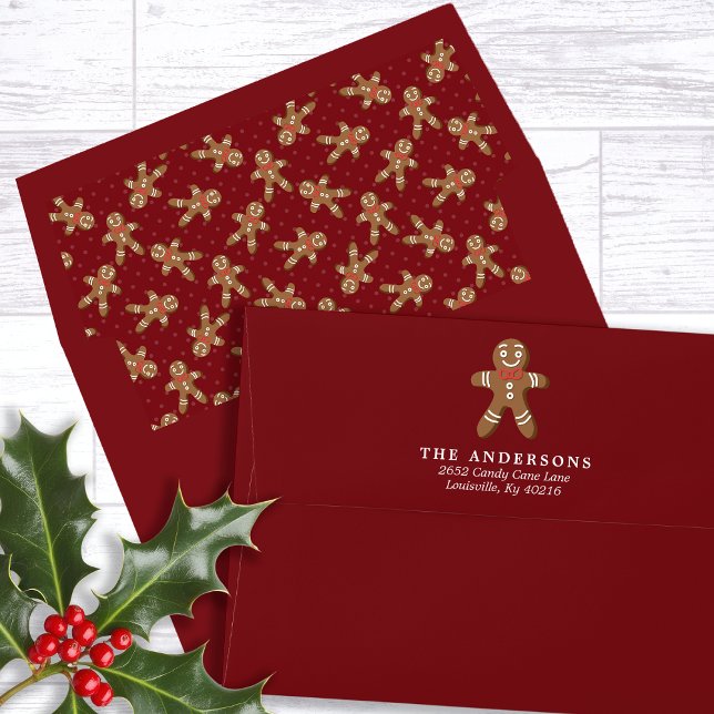 Gingerbread Man Red Return Address Christmas Envelope (Creator Uploaded)