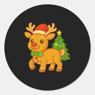 Gingerbread Man Reindeer Santa Hat Christmas Tree Classic Round Sticker