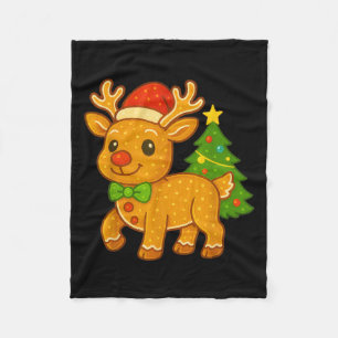 Gingerbread Man Reindeer Santa Hat Christmas Tree  Fleece Blanket