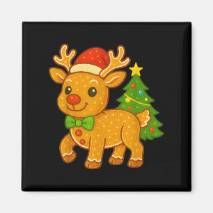Gingerbread Man Reindeer Santa Hat Christmas Tree  Magnet