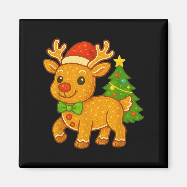 Gingerbread Man Reindeer Santa Hat Christmas Tree  Magnet (Front)