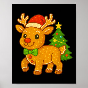 Gingerbread Man Reindeer Santa Hat Christmas Tree  Poster