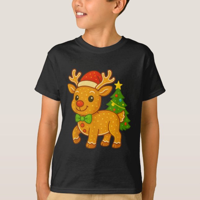Gingerbread Man Reindeer Santa Hat Christmas Tree  T-Shirt (Front)