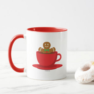 Gingerbread Man Relaxing In Hot Chocolate Red Cup