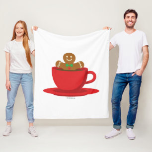 Gingerbread Man Relaxing In Hot Chocolate Red Cup Fleece Blanket