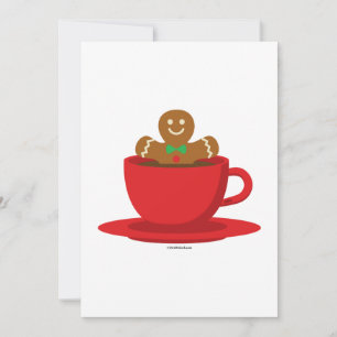Gingerbread Man Relaxing In Hot Chocolate Red Cup Holiday Card