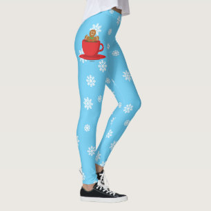 Gingerbread Man Relaxing In Hot Chocolate Red Cup Leggings