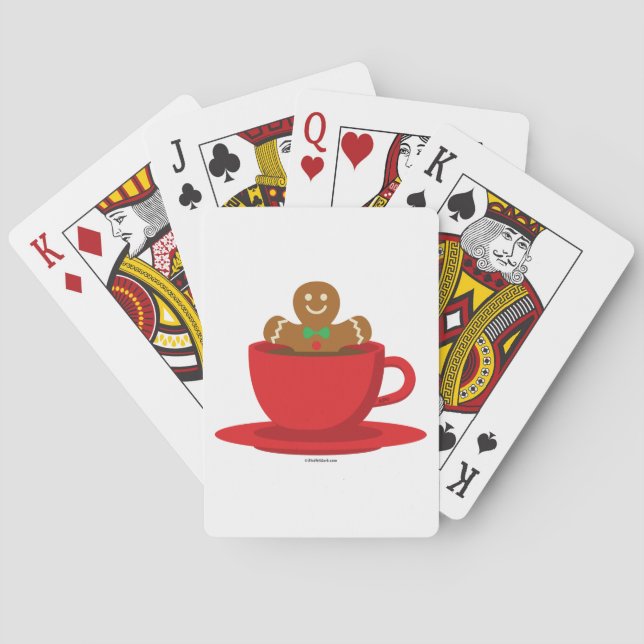 Gingerbread Man Relaxing In Hot Chocolate Red Cup Playing Cards (Back)