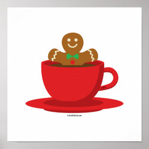 Gingerbread Man Relaxing In Hot Chocolate Red Cup Poster