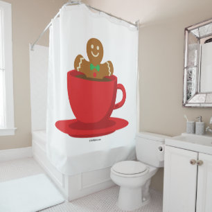 Gingerbread Man Relaxing In Hot Chocolate Red Cup Shower Curtain