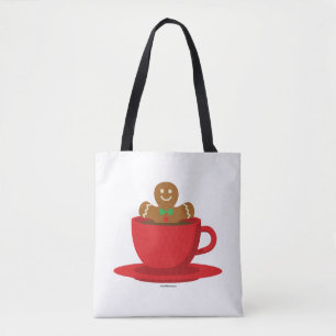 Gingerbread Man Relaxing In Hot Chocolate Red Cup Tote Bag